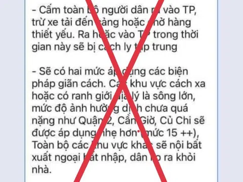 Bác bỏ tin lan truyền “lock TPHCM trong 10-15 ngày”